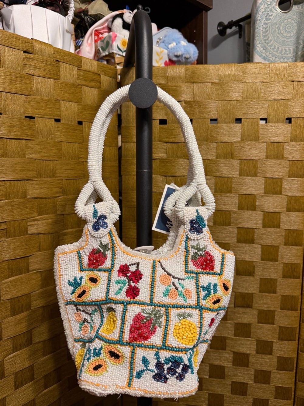 Marshalls Beaded Floral Patchwork Satchel in White, Yellow, Red, Teal, Navy - Picture 3 of 3